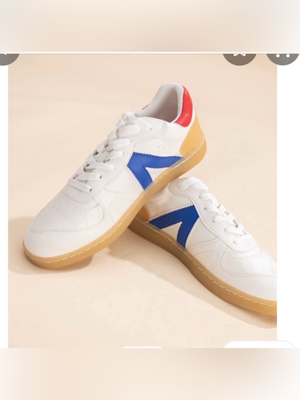 MIA White Sneakers with Blue Chevron, Red Heel Tab and Gum Sole